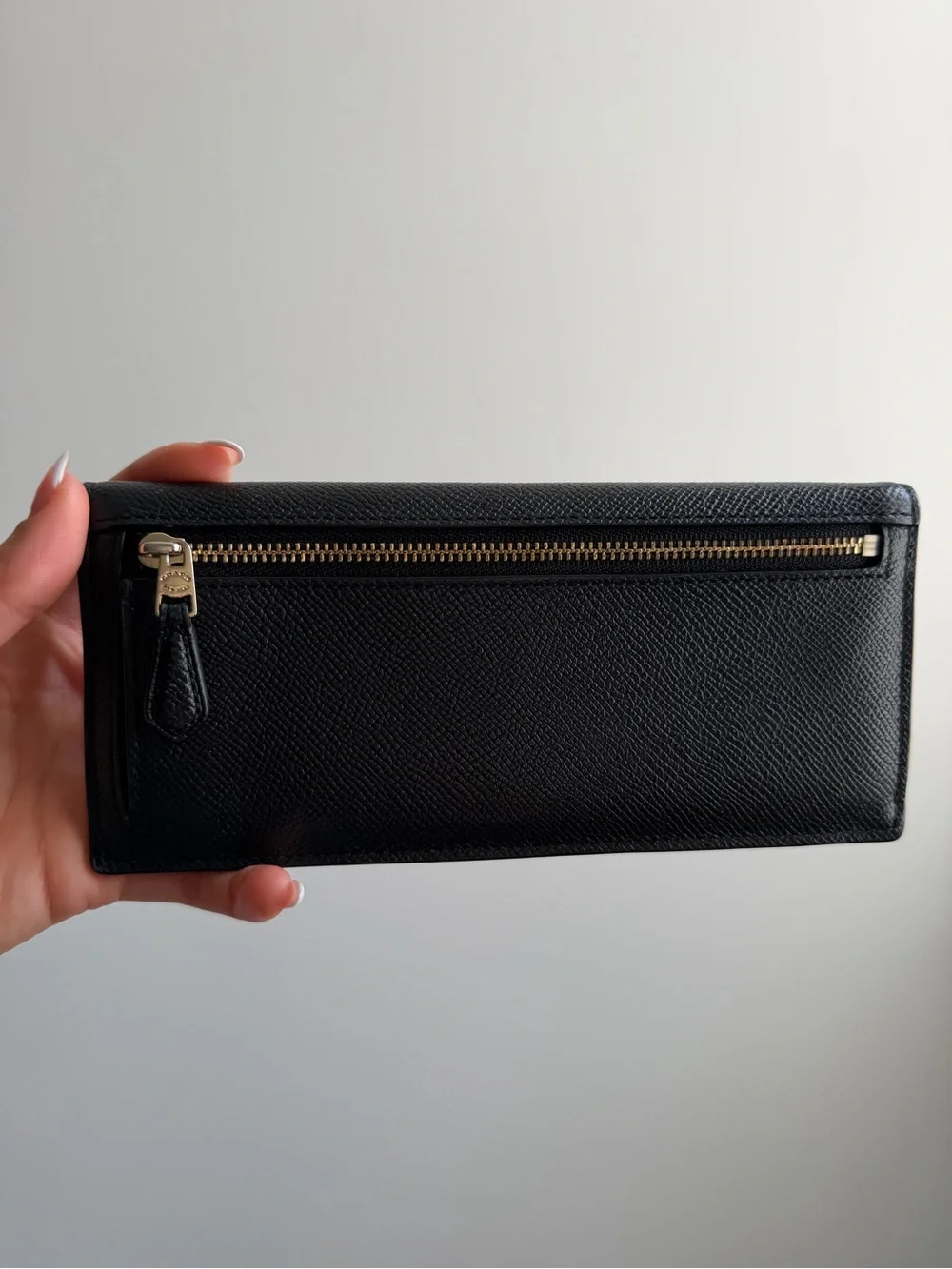 Coach Black Leather Continental Wallet with Gold Logo